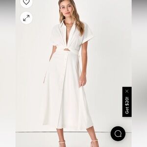 XL Palermo Perfection White Collared Midi Dress with Pockets